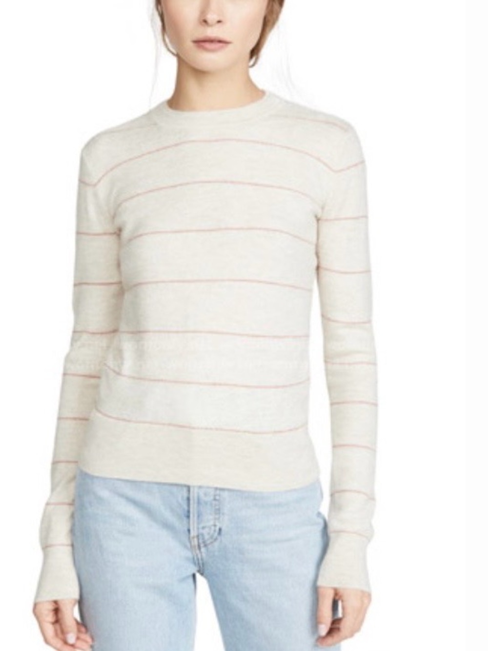 Vince Striped Fitted Cashmere Crew Sweater aso Joanna Gaines, Small beige brown